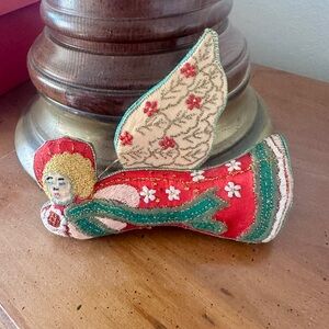 Vintage Embroidered Flying Angel Christmas Ornament Fabric Embroidery Angel